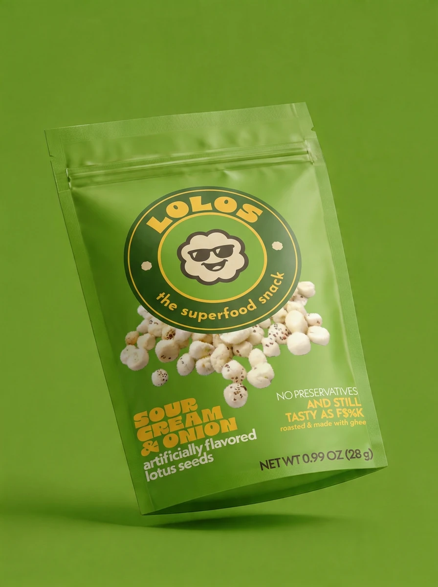 LOLOS Sour Cream & Onion roasted lotus seed snack pouch